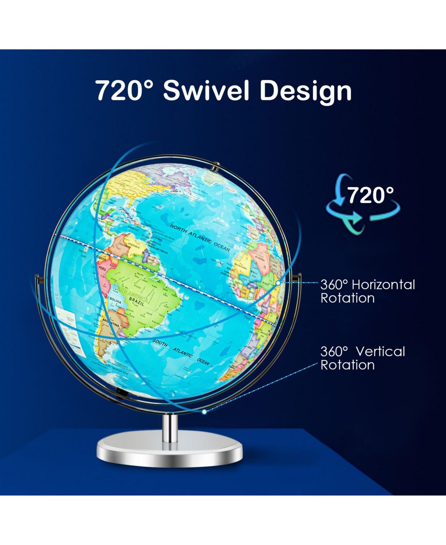 Детская игрушка Mecale 13" Illuminated 720° Rotating Geography Globe, Ages 5+, цвет: Синий — фото 5