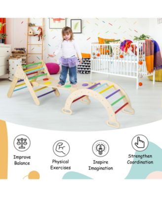 5 in 1 Wooden Climbing Toys for Toddlers, Triangle Climber with Ramp for Sliding or Climbing