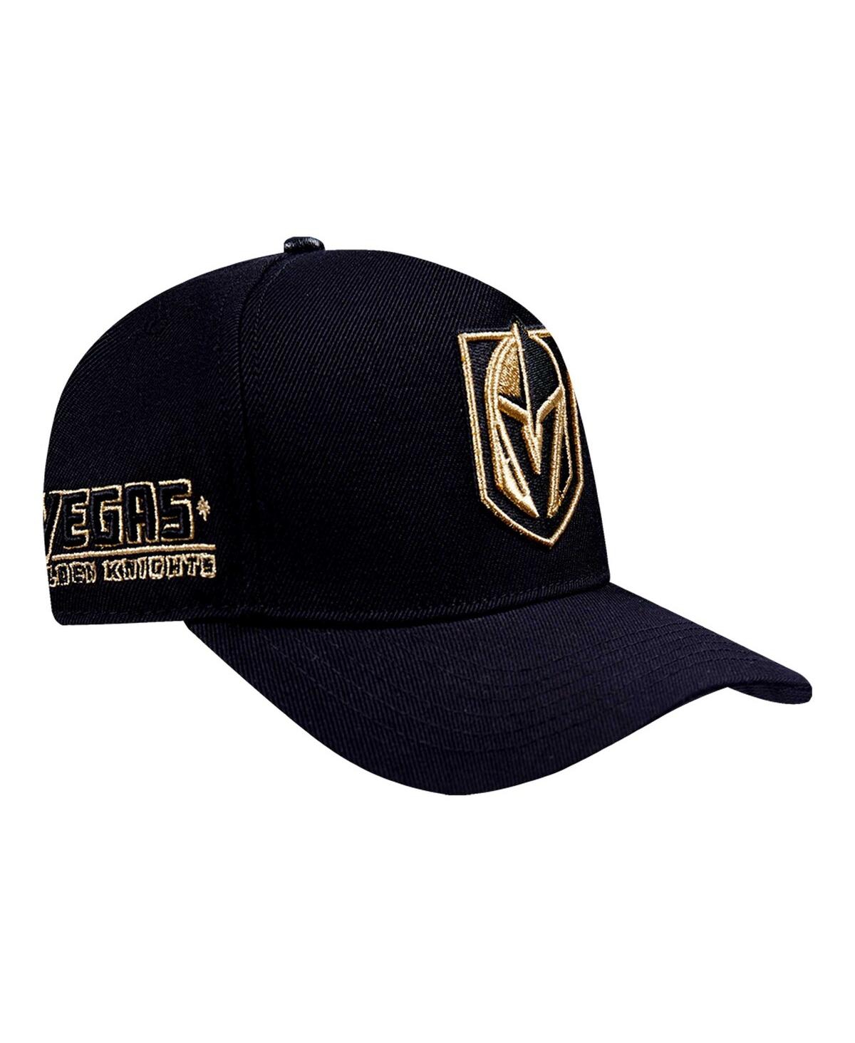 Men's Black Vegas Golden Knights Metallic Logo Pinch Front Adjustable Hat - Black