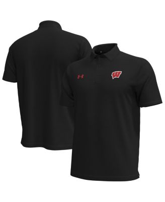 Under Armour - Men's Black Wisconsin Badgers Playoff Chest Stripe Performance Polo Shirt