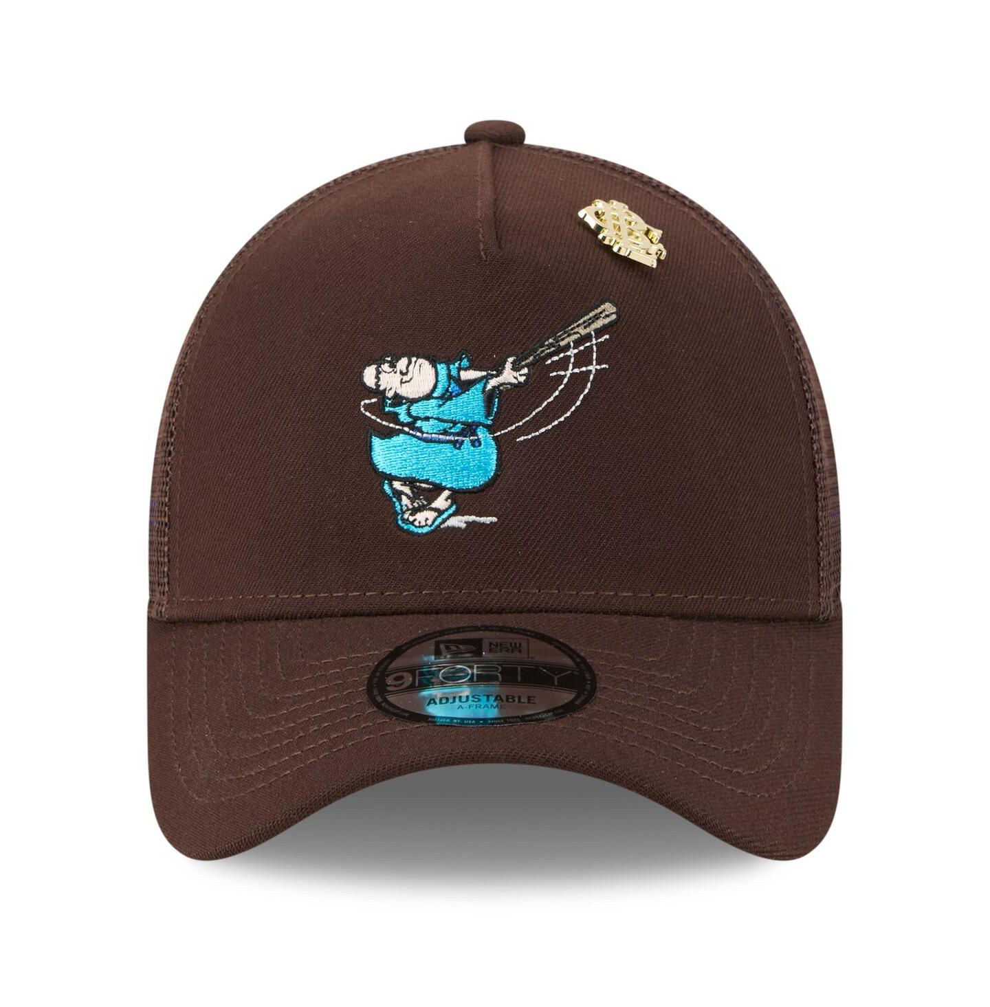 Мужская кепка New Era Brown San Diego Padres 2025 Big League Chew A-Frame 9FORTY Adjustable Trucker Hat — фото 2