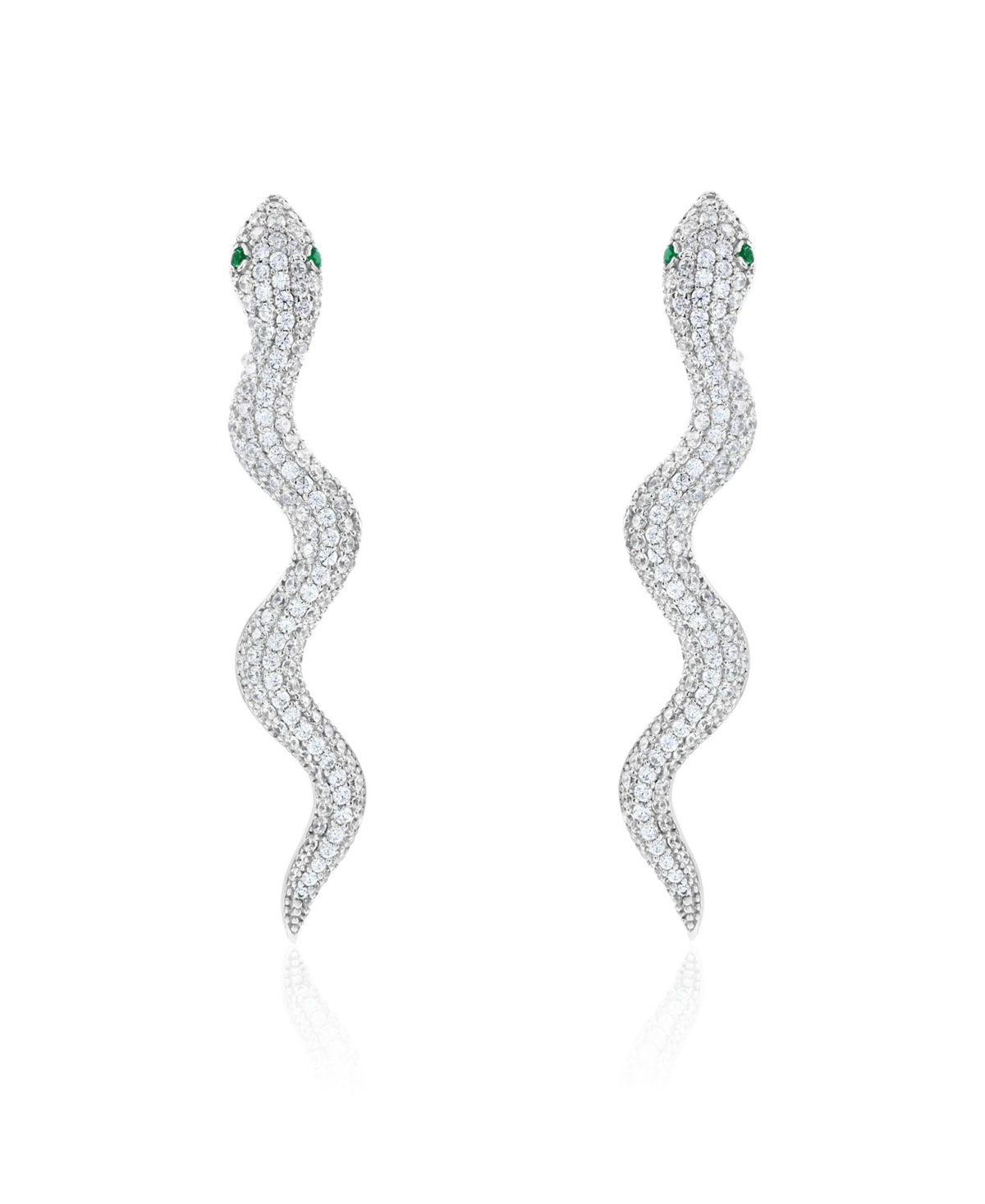 Sterling Silver Cubic Zirconia Wild Snake Drop Earrings - White
