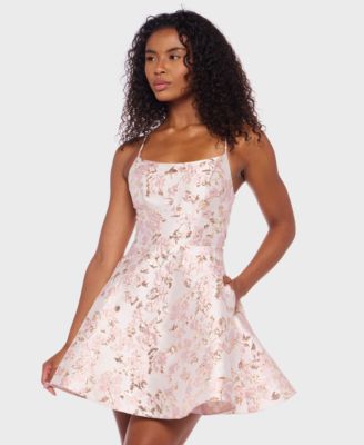 B Darlin - Juniors' Embroidered Lace-Up A-Line Dress