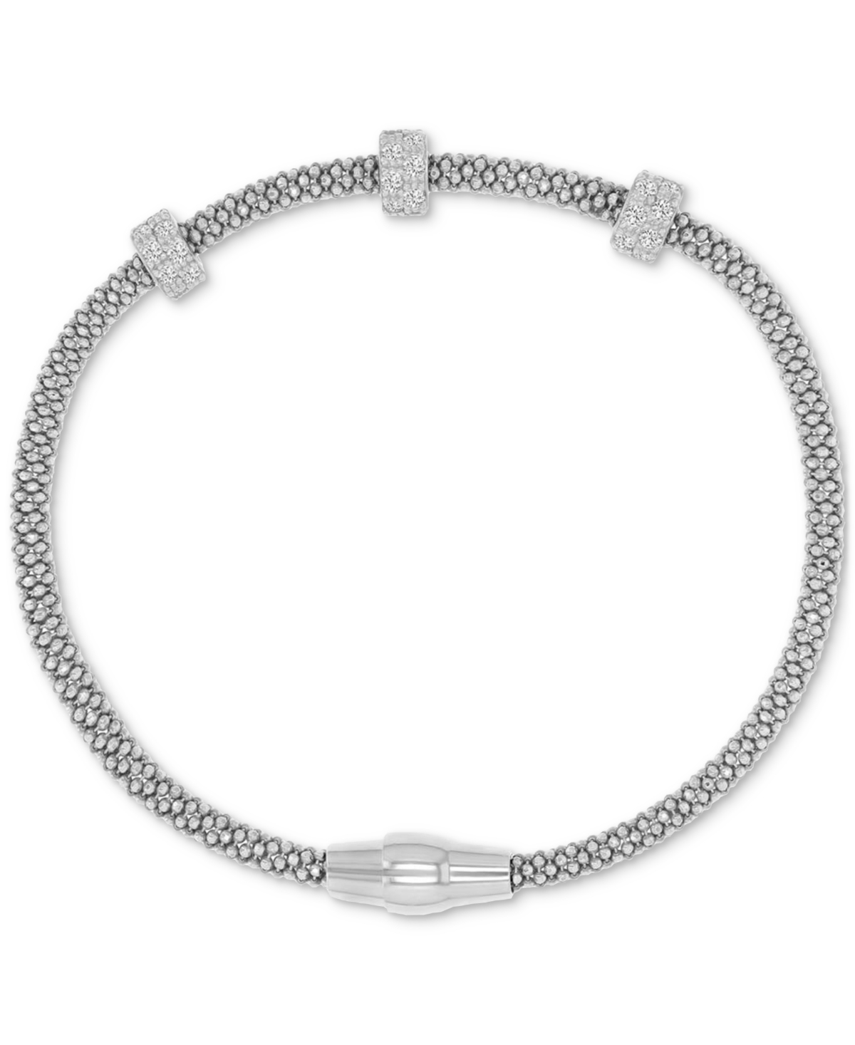 Macy's Rondelle Cubic Zirconia Mesh Bracelet In Sterling Silver, 14k Gold Over Sterling Silver Or 14k Gold  In Silver