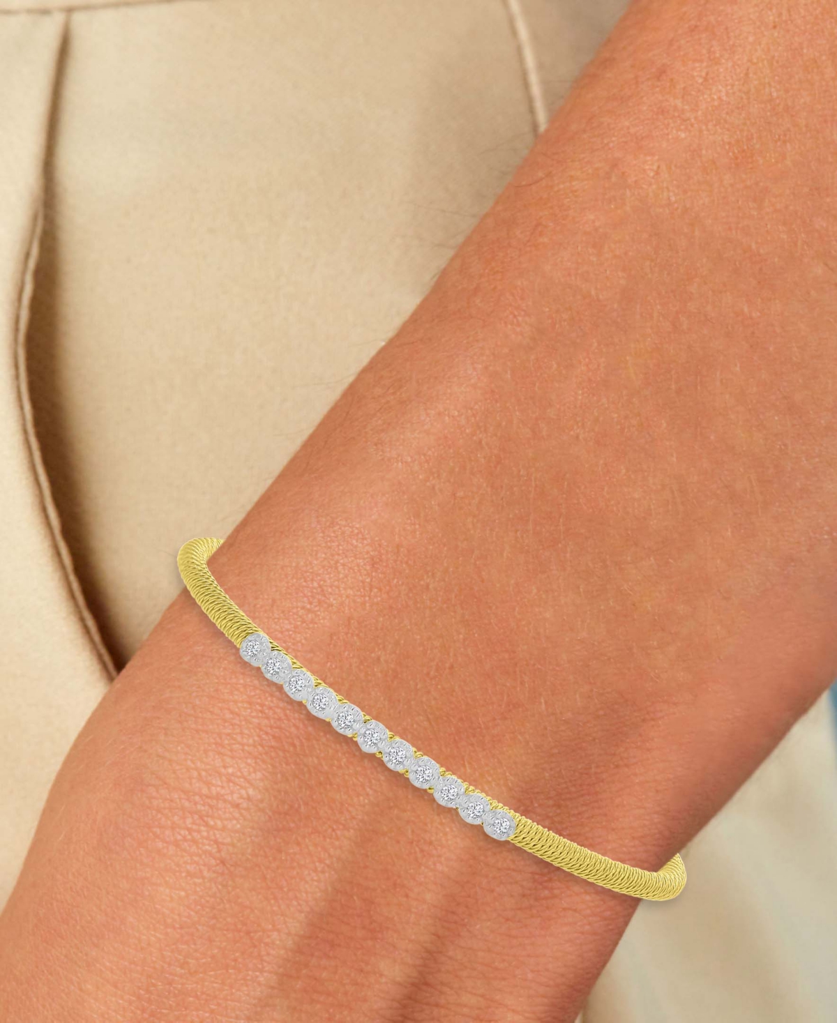 Macy's Round-cut Cubic Zirconia Mesh Cuff Bracelet In Sterling Silver Or 14k Gold Or 14k Rose Gold Over Ste In Gold