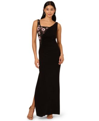 Adrianna Papell Women's Jersey Beaded Long Sleeveless Dress