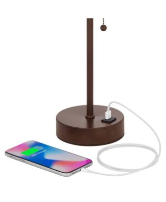 Justin Modern Accent Table Lamps 18 1/4" High Set of 2 Marbled Bronze Metal with USB Charging Ports Oatmeal Drum Shade for Bedroom Desk