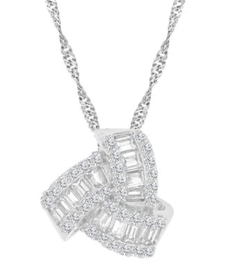 2-Pc. Set Cubic Zirconia Round & Baguette Love Knot Pendant Necklace & Coordinating Stud Earrings in Sterling Silver