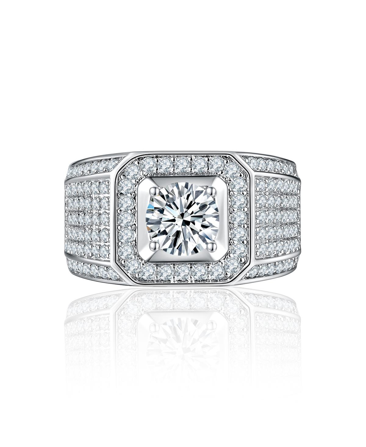 2CTW Clear Cz Statement Halo Square Princess Cut Solitaire Promise Ring with Wide Micro Pave Band Silver Plated - Silver a