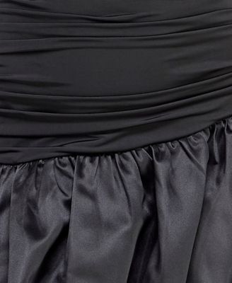 Juniors' One-Shoulder Drop Waist Satin Bubble Skirt