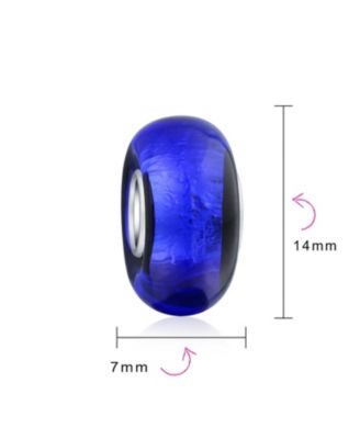 Set of 2 Navy Blue Foil Murano Glass Glass Charm Bead with Sterling Silver Core