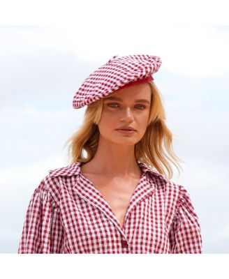 SIMONE Gingham Beret Hat In Red