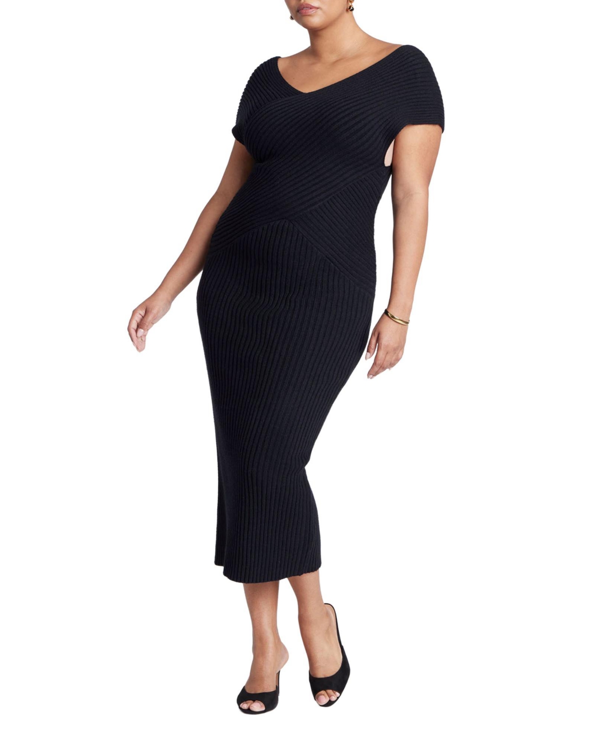 Women's Plus Size Cross Front Rib Midi Sweater Dress - Merlot
