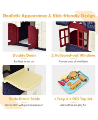 Playhouse for Kids, Outdoor Garden Games Cottage w/Working Doors & Windows