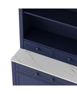 Wood Faux Marble Top Kitchen Pantry Cabinet