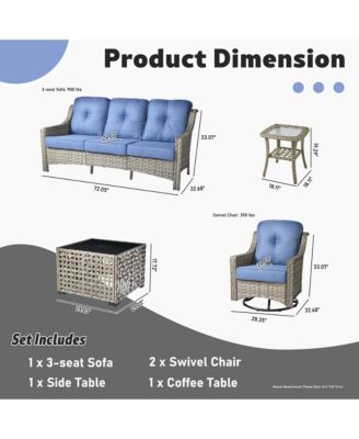 5 Piece Outdoor Rattan Patio Furniture Set with 3 Seat Sofa,Swivel Rocking Chairs,Solar Coffee Table,Wicker Sofa Set for Backyard and Porch
