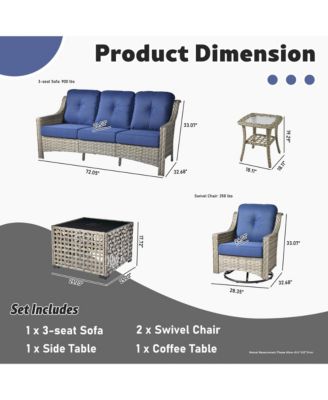 5 Piece Outdoor Rattan Patio Furniture Set with 3 Seat Sofa,Swivel Rocking Chairs,Solar Coffee Table,Wicker Sofa Set for Backyard and Porch
