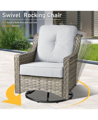 5 Piece Outdoor Rattan Patio Furniture Set with 3 Seat Sofa,Swivel Rocking Chairs,Solar Coffee Table,Wicker Sofa Set for Backyard and Porch