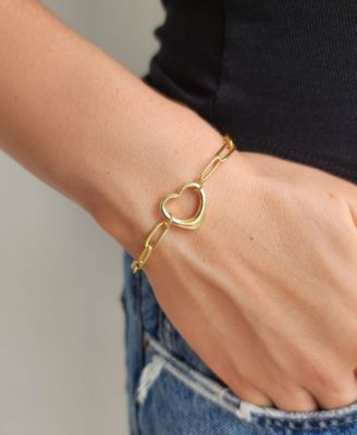 Gold Paperclip Chain Outline Heart Bracelet