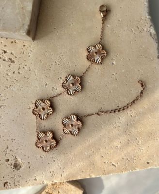 Tarnish Resistant Rose Gold 5 Leaf Clover Station Bracelet