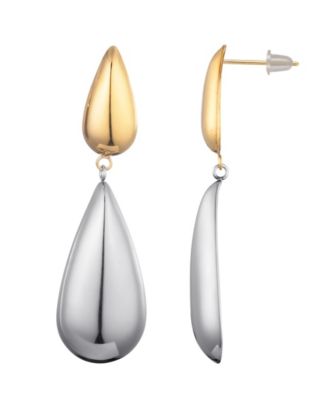 Two Tone Mixed Metal Teardrop Drop Earrings