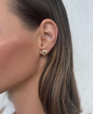 Gold Puffy Mini Halo Heart Stud Earrings