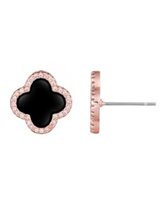 Rose Gold Black Halo Clover Stud Earrings
