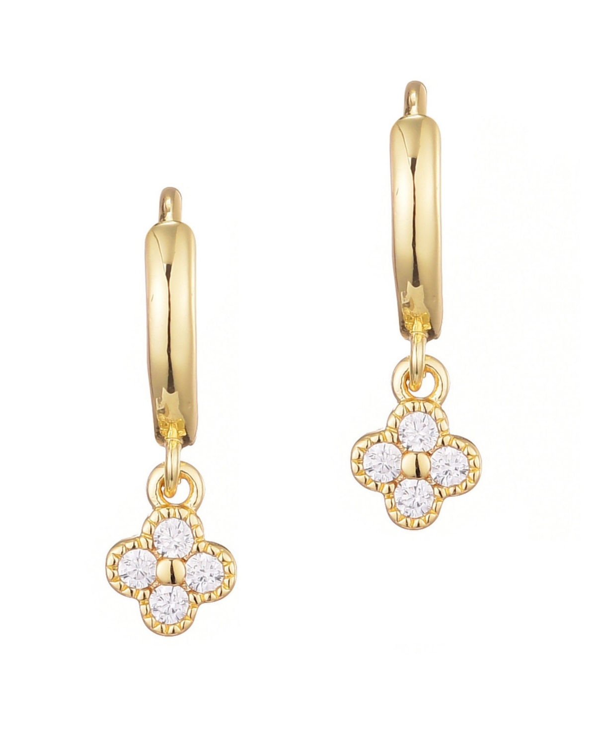 Cubic Zirconia Extra Mini Clover Dangle Huggie Earrings - Silver