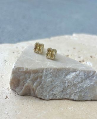 Button Clover Cubic Zirconia Halo Stud Earrings