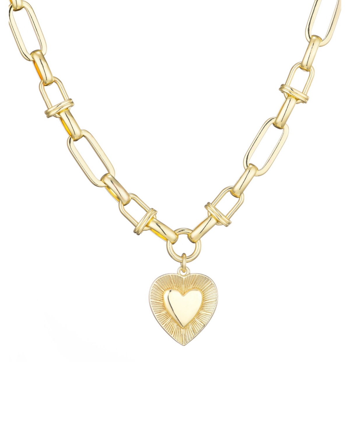 Gold Chunky Mixed Link Chain Fluted Heart Necklace - Gold