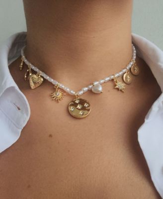 Gold Cultivated Pearl Charm Strand Necklace