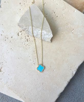 Cubic Zirconia Turquoise Halo Clover Pendant Necklace