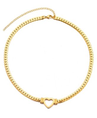 Tarnish Resistant Gold Flat Curb Chain Heart Necklace