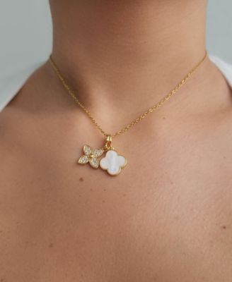 Tarnish Resistant Cubic Zirconia Double Clover Necklace
