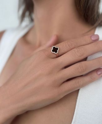 Rose Gold Cubic Zirconia Black Halo Clover Ring