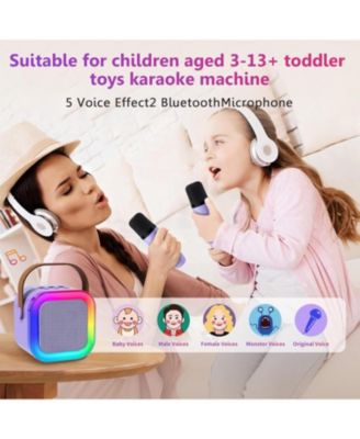 Mini Karaoke Machine for Kids, Bluetooth Speaker with 2 Wireless Mics, LED Lights, Fun Birthday Gift for Girls & Boys, Ages 3-12+ (Purple)
