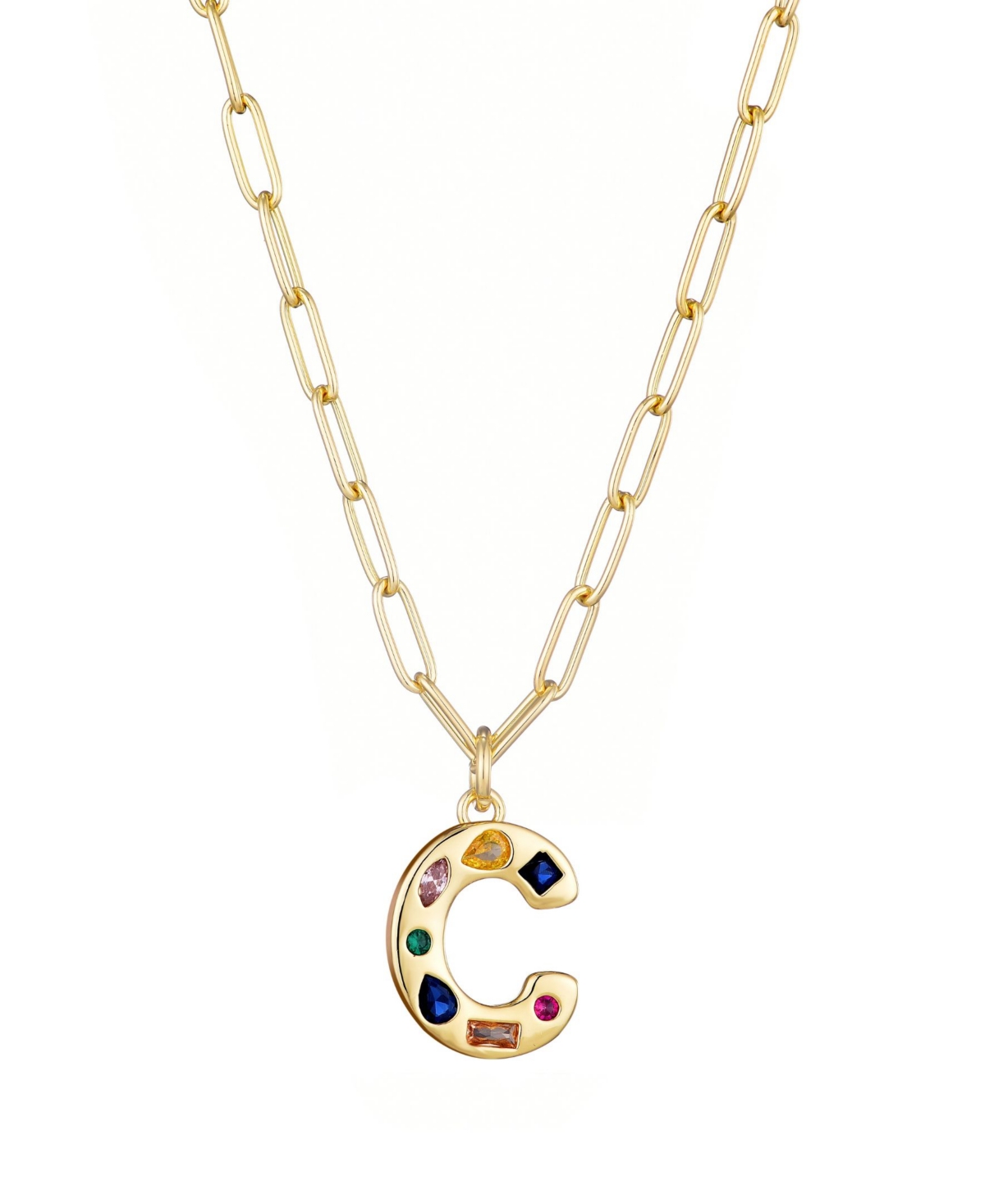 Gold Crystal Funky Initial Paperclip Chain Necklace - Gold T