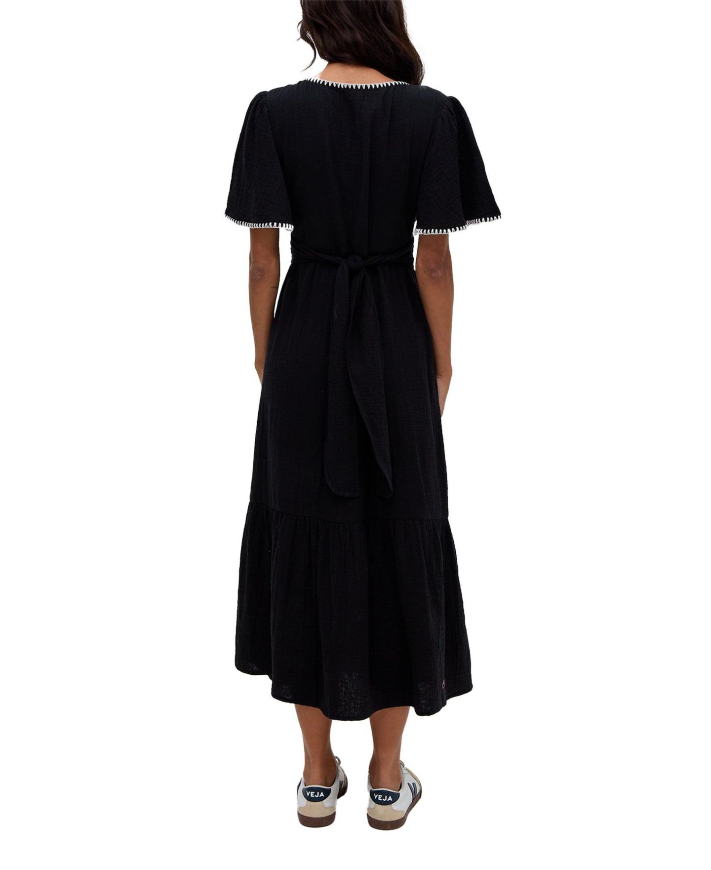 Женское платье Raffya Delilah V-Neck Front Tie Midi, цвет: Чёрный — фото 2