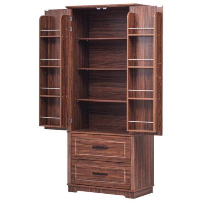 71" Freestanding Pantry Cabinet with 2 Drawers, 8 Door Shelves, 3 Cabinet Shelves, Embossed Texture Finish