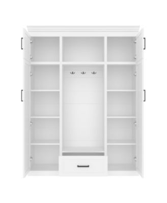 Hall Tree with Bench 3 Hooks Cabinet Drawer & Shelves