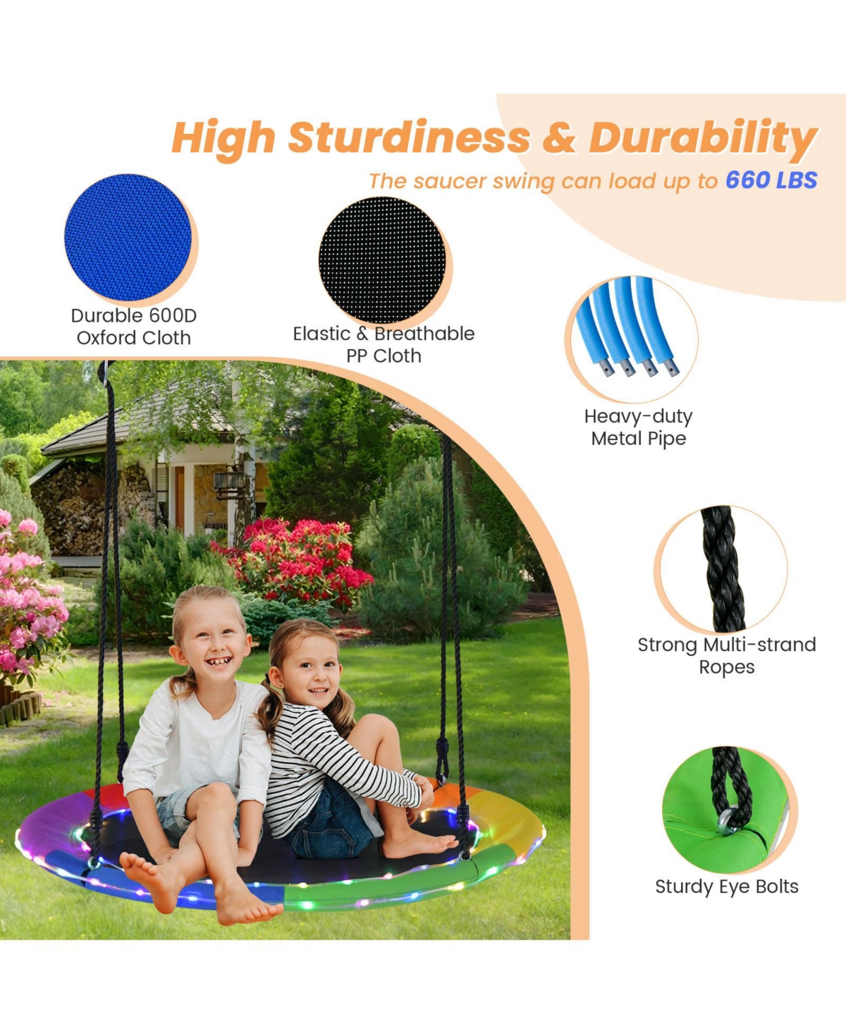 40 Inches Saucer Tree Swing for Kids and Adults