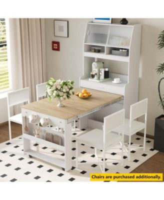 Compact Foldable Table Buffet Hutch Storage Cabinet