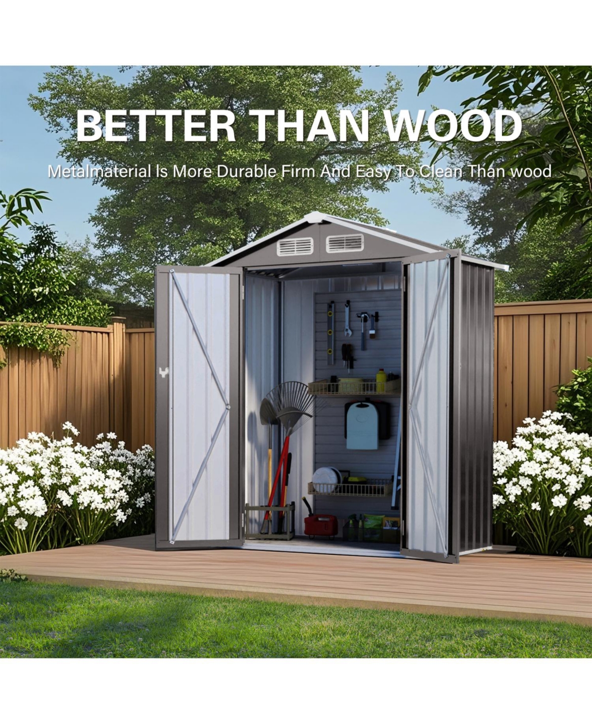Streamdale Furniture 5x3 Ft Metal Outdoor Storage Shed Gray
