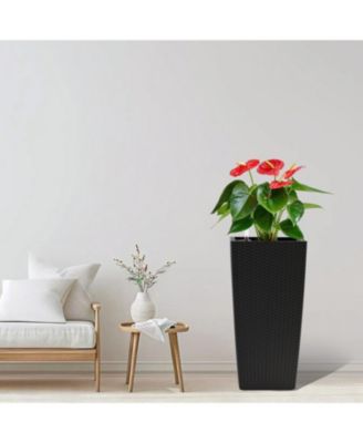 22" Faux Rattan Self-Watering Square Planter 2-Pack