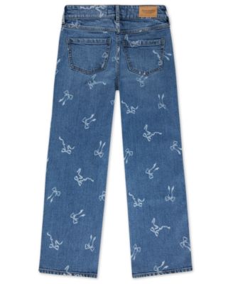 Girls' High Waist Wide Leg Bow Print Jeans