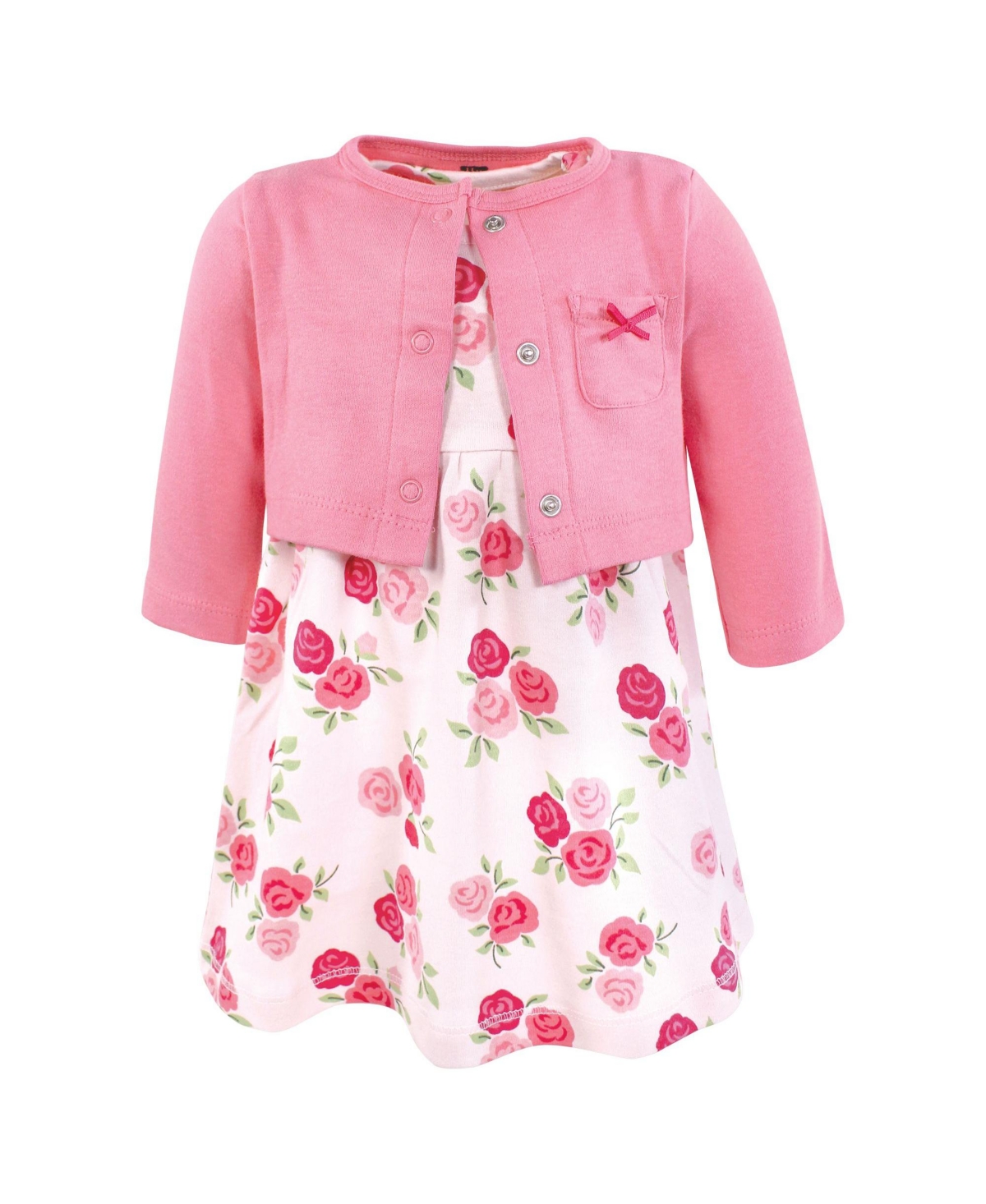 Hudson Baby Baby Girls Hudson Cotton Dress and Cardigan Set, Bright Pink Rose - Bright pink rose