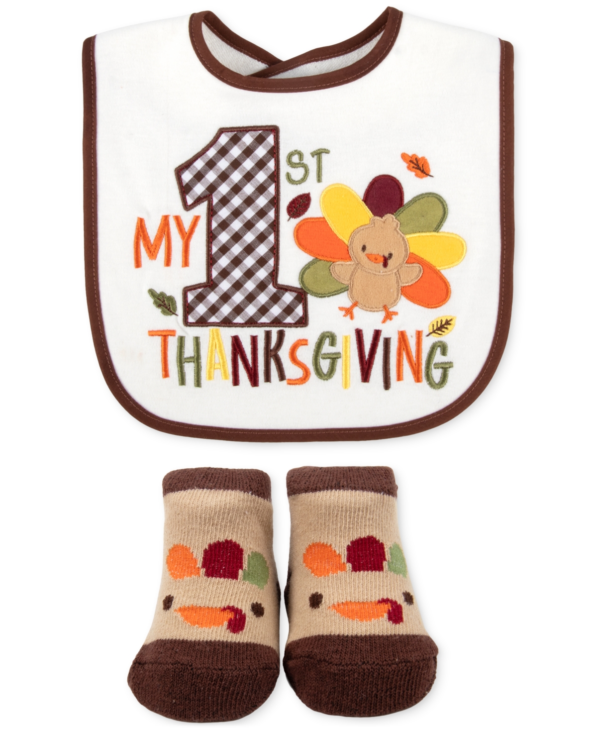 Baby Essentials Baby My 1st Thanksgiving Bib & Socks, 2 Piece Set In White