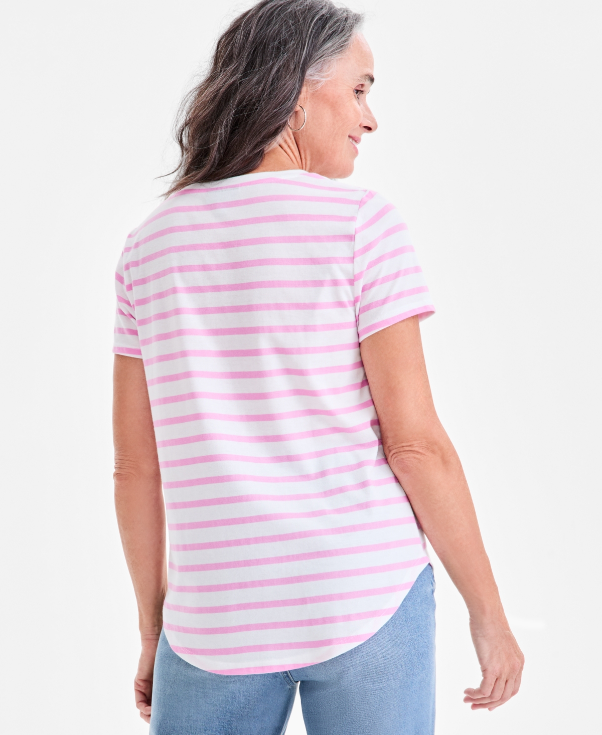 Style & Co Women's Striped Crewneck Short-sleeve T-shirt, Macy's Exclusive In Animal Print