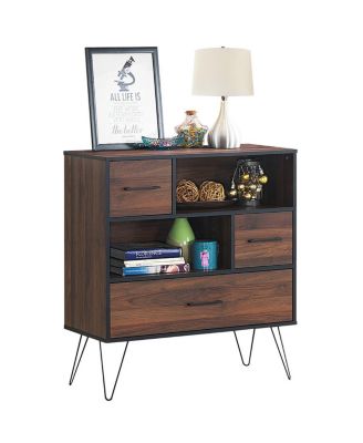 3-Tier Wood Storage Cabinet with Drawers and 4 Metal Legs