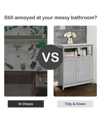 Wood Freestanding Bathroom Storage Cabinet with Double Shutter Door